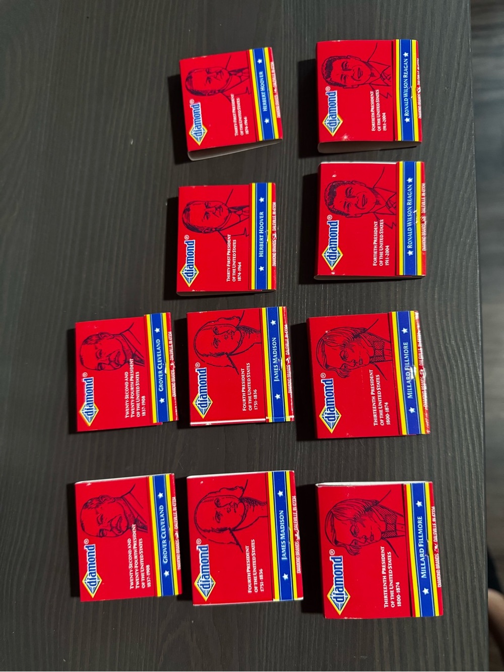 Vintage Diamond Presidential Matchbooks – Set of 10